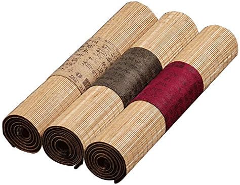 ZENRC Chinese Style Natural Bamboo Tea Table Flag with Cloth Edge Household Tea Mat Retro Home Decoration Table Runner Curtain (Khaki, 30x 180cm)