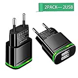 European Plug Adapter,Capkit Universal 2-Pack Dual Port LED Europe USB Charger Plug Travel Power Adapter for iPhone X 8/7/6/6S Plus 5S,iPad,Samsung Galaxy S8 Plus S7/S6 Edge, HTC, LG and More (Black)