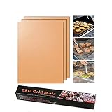 BBQ Grill Mat 100% Non-Stick Set Of 3, Golden Copper Grilling Mats 3 Pack, Barbecue Accessories FDA-Approved, PFOA-Free, Reusable, Pad For Gas, Charcoal, Electric Grills, Baking Sheet, Oven, Smoker