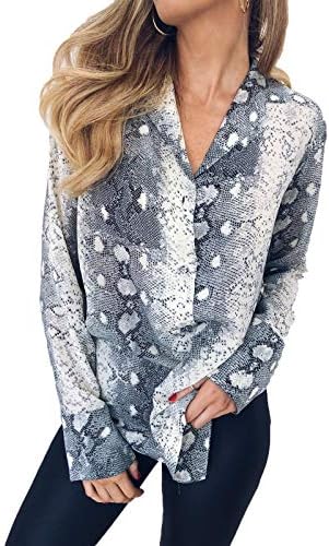 Womens Casual Long Sleeve Button Down T Shirt Loose Animal Leopard Snake Print Blouse Tops