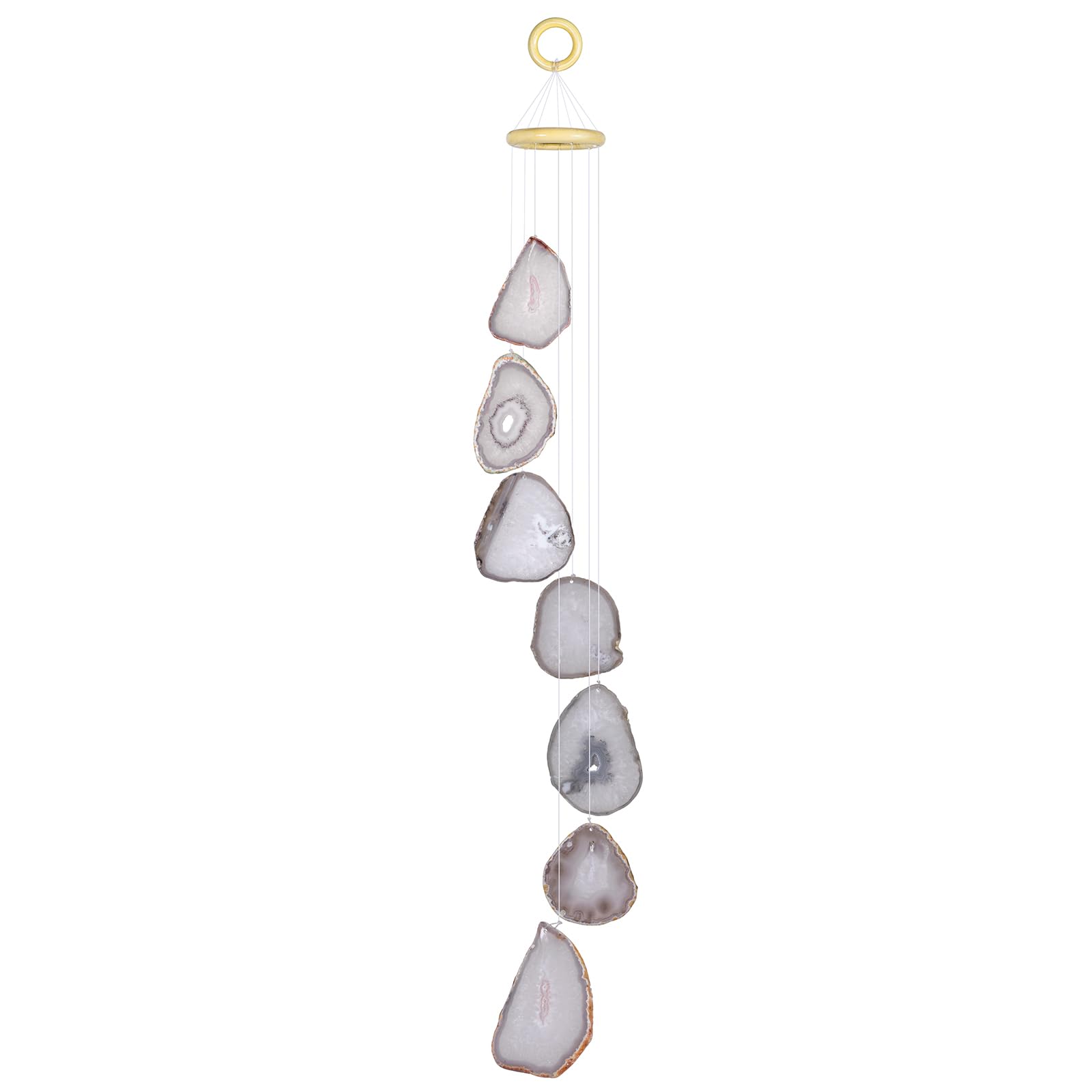 mookaitedecor Extra Large Agate Slice Crystal Wind Chime for Home Porch Garden Indoor Outdoor Decoration, Healing Crystal Art Hanging Ornament Reiki Wind Chime Gift Good Luck Feng Shui Grey Home Decor