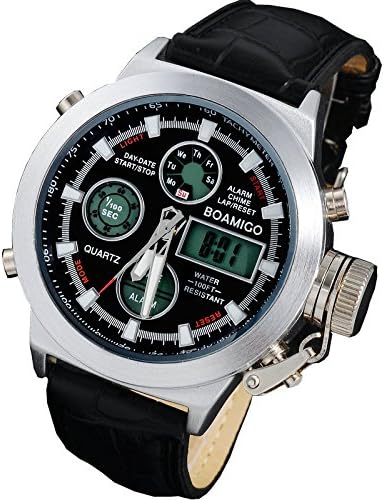 BOAMIGO Sport Men's Black Analog-Digital Chronograph Watch with Synthetic Leather Strap Wristwatches F517LAN