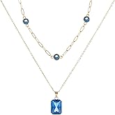 Natural Birthstone Necklace for Women 18k Real Gold Plated Crystal Layered Necklace Mother's Day Birthday Gift for Her Best Friend Valentine's Day Gift for Girlfriend Wife