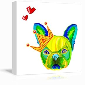 Square Dog Series Canvas Wall Art - Abstract Colorful Dog with a Crown - Giclee Print Gallery Wrap Modern Home Art Ready to Hang - 12x12 inches