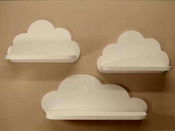 2 Mensole A Nuvola Per Cameretta - Scaffali Galleggianti In Legno MDF Bianco 30x11x15 Cm - Decorazione Da Parete Per Bambini