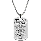 Son Necklace from Mom To Son Gifts Inspirational Dog Tag Necklace Gifts for Men Birthday Christmas Gifts for Bonus Son I Love You Gifts from Mom Mother and Son Resin Military Necklaces for Male