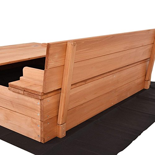 Costzon Kids Foldable Cabana Sandbox with 2 Convertible Benches & 1 Piece Black Non-Woven Fabric Cloth (47-Inch)