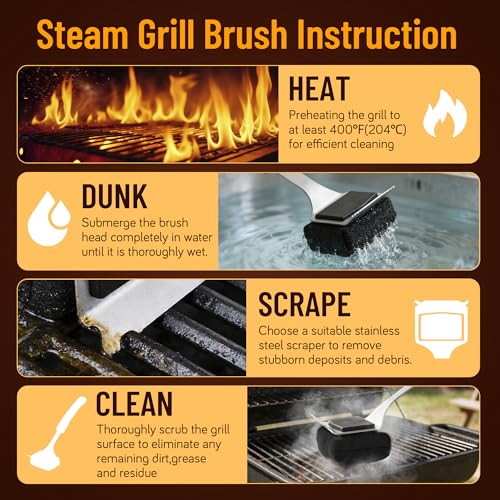 Pietuley Cepillo Barbacoa sin Cerdas con Inoxidable Raspador, Seguro Accesorios Barbacoa de Carbón Carbon BBQ Accessories, Churrasco Utensilios Barbecue Cepillo de Limpieza Gas Parrilla Oven Cleaner