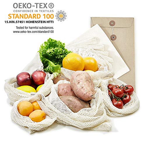 Wiederverwendbare Obst- und Gemüsebeutel aus 100% Bio Baumwolle (6er Set)