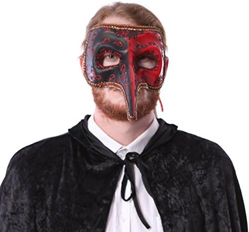 Holloween Novelty Mask Masquerade Mask Fancy Ball Mask Venice Hook Beak Mask for Men (Black and Red)