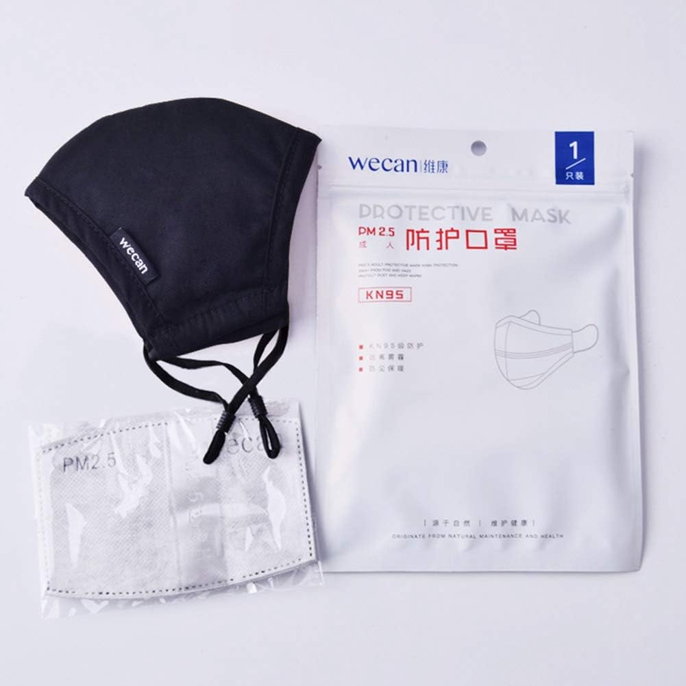 Huangzhiping Kpop Cotton Black Mask Mouth Face Mask Anti PM2.5 Dust Mouth Mask 2pcs Activated Carbon Filter Fabric(for Men)