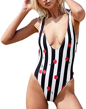 Uobetsy Women's Retro One Piece Athletic Backless Swimsuit Sexy Cross High Waisted Bathing Suits Swimwear (L)