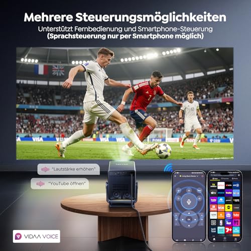 Beamer 4K [Schnellste VIDAA OS] Kompatibel mit Netflix & Dolby Audio, 1400ANSI 1080P Smart Beamer Heimkino Autofokus Trapezkorrektur, WiFi 6 & Bluetooth 5.4, 200°Drehbar Tragbarer Outdoor Projektor