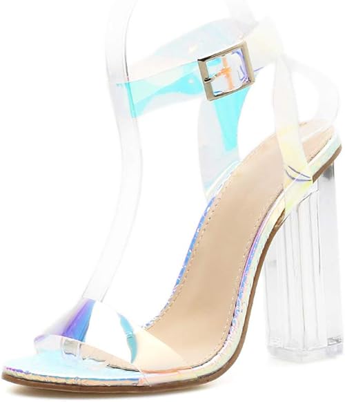 black chunky heels with clear strap