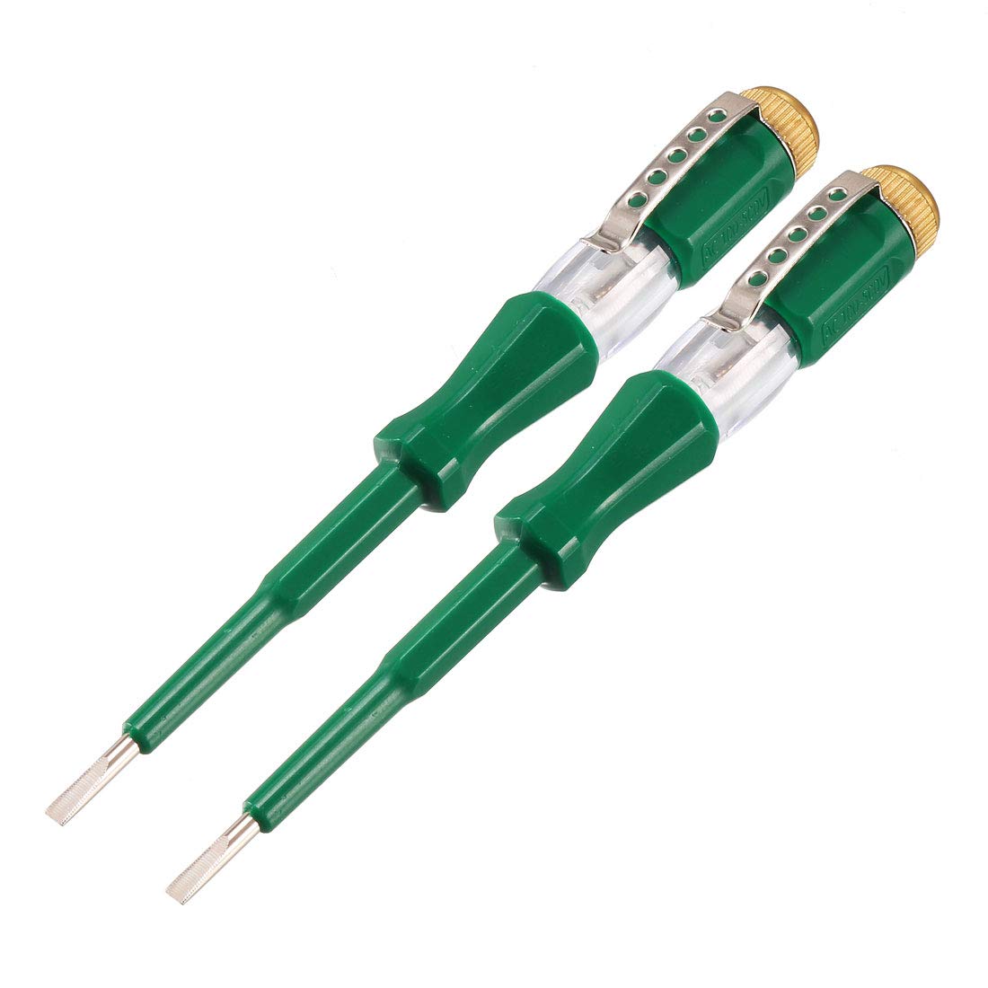 sourcing map Voltage Tester AC 100-500V with 3mm Slotted Screwdriver with Clip for Circuit Test, Green, Pack of 2