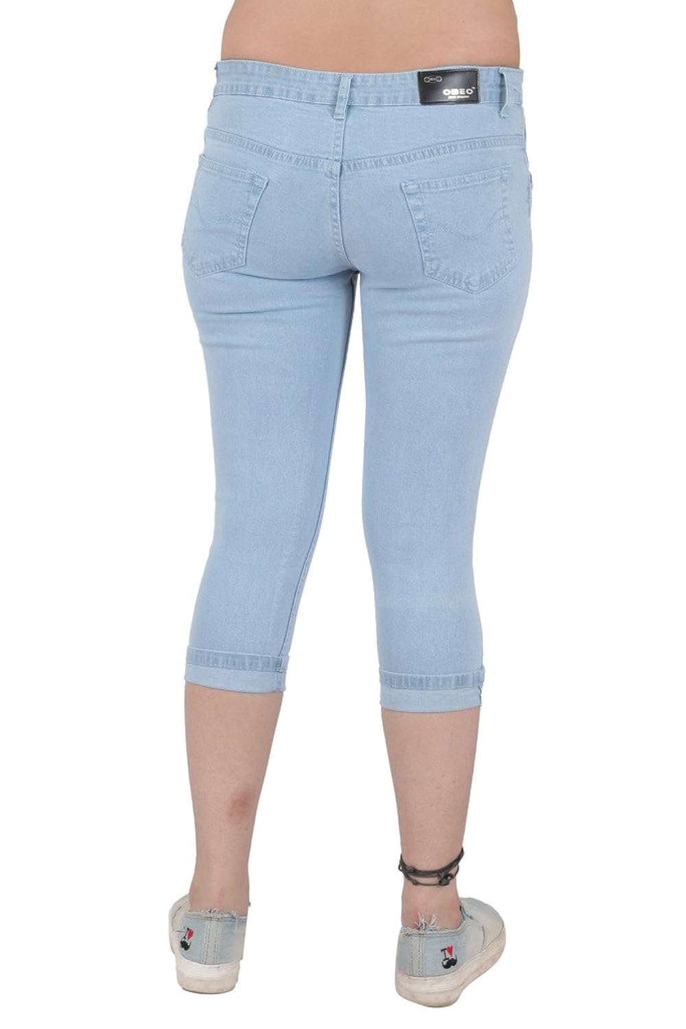 obeo womens slim fit streachable denim capri