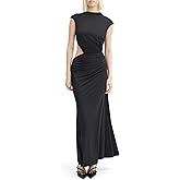 BARDOT Emery Cut Out Maxi Dress for Women - Black Fitted Jersey, Side Cutout & Flared Hem, Elegant Party Dress