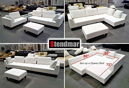 New 4pc Multi function Sectional Sofa White Bonded Leather S160W