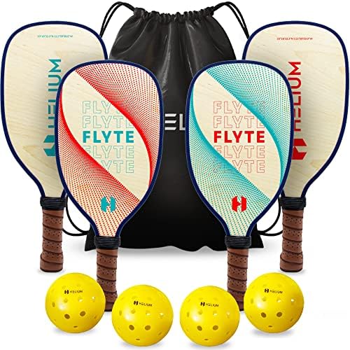Helium Flyte Pickleball Set of 4 Wooden Pickleball Paddle Starter Set