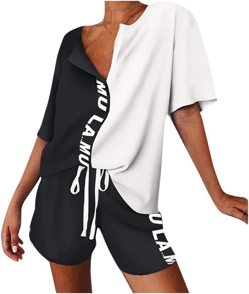 Women Tie-dye Printing Shorts Pajamas Set Drawstring Short Tracksuit Nightwear Sleepwear