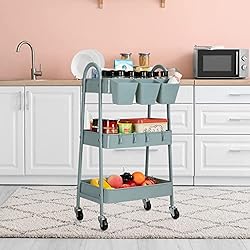 danpinera 3-Tier Rolling Cart, Metal Rolling
