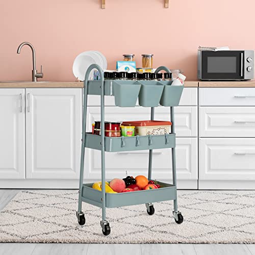 Danpinera 3Tier Rolling Cart, Metal Rolling Storage Cart With Lockable