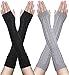 2/3 Pairs Womens Winter Knit Long Fingerless Gloves Thumbhole Arm Warmers Mitten(A-2 Pairs( Black & Light Gray)