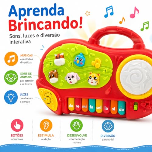 Brinquedos Para Bebe Teclado Infantil Musical Educativo Maestro Com Som Luz E Animais A partir de 1 Ano de Idade Brinquedo Sons Musical Infantil