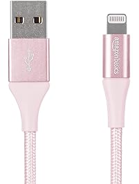 AmazonBasics Double Braided Nylon USB A to Lightning Compatible Cable, Advanced Collection - Apple Mfi Certified Rose Gold 6-Foot (1.8 Meters)