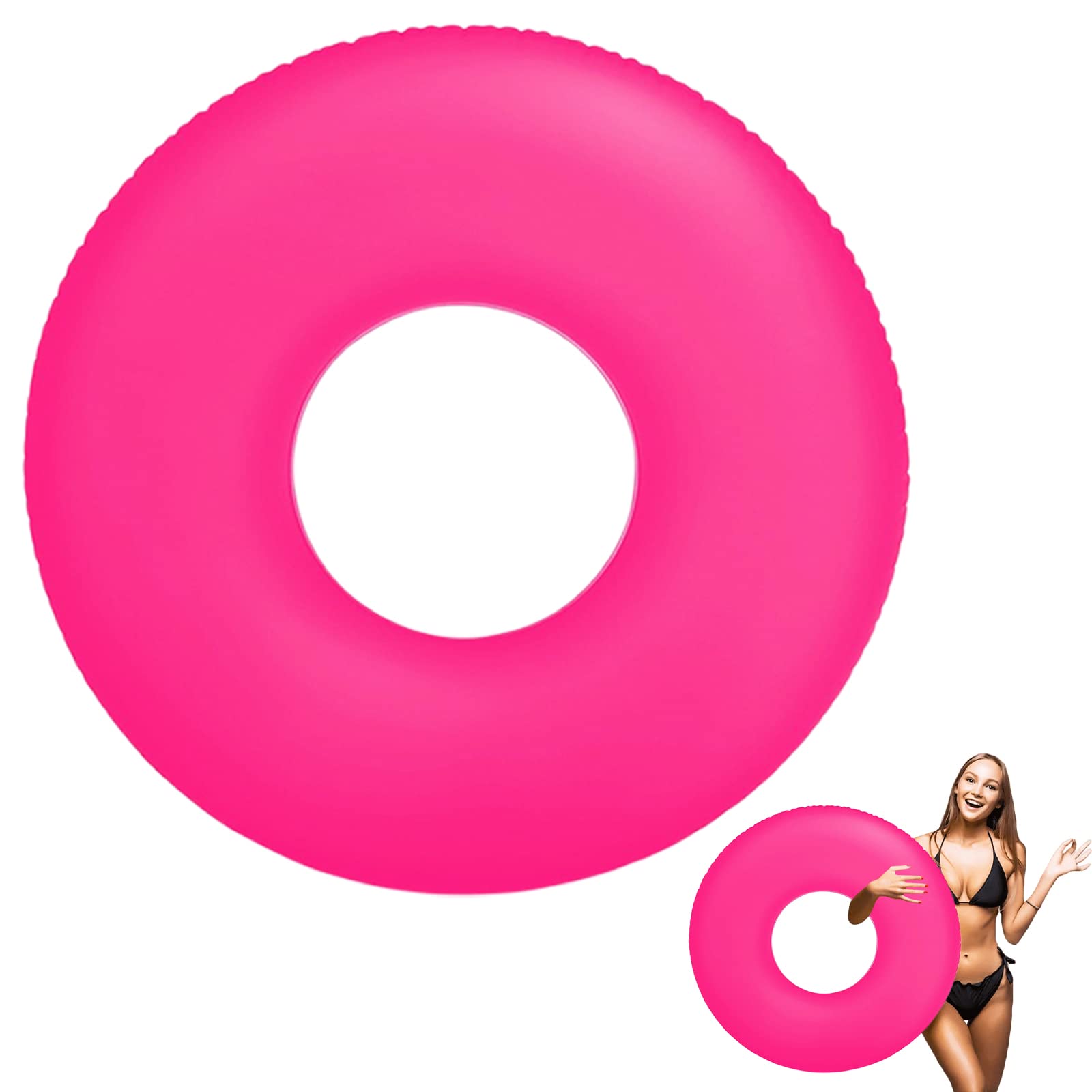 POPOYU Transparent Swimming Ring Inflatable Pool Rings for Adults,91cm Floats Rubber Swim,Swimming Inflatables Adults,Pink Adult Swim Water Summer Beach