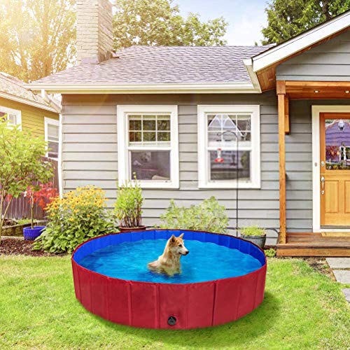 Foldable Dog Swimming Pool Bathing Tub - Portable Pet Paddling Pool for Large Dogs Cats and Children Kids Indoors Outdoors Using, X-Large