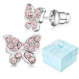 Buyless Fashion Surgical Stainless Steel Butterfly Stud Earrings - Pink