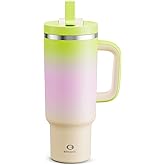ENCOOL 40 oz Tumbler with Handle and Straw: Stainless Steel Insulated Tumbler Keeps Cold for 24 Hours, Leakproof Travel Cup Fits in Cup Holder and BPA-Free, Morning Dew