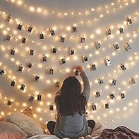 KUAHAIHINTERAL 50 LED Photo Clip String Lights, 16ft Battery Powered Warm White Indoor Fairy String Lights for Hanging Photos Pictures, Cards and Memos (50 LED)