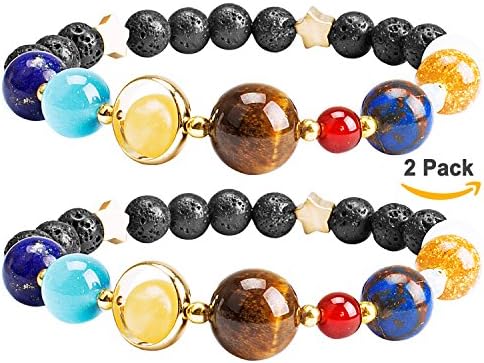 Solar System Bracelet, YISSION The Nine Planets Star Guardian of Universe Stone Beads Bracelets Unisex (Elastic 2 Pack)