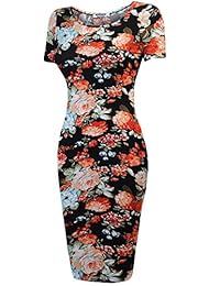 Hotouch Vestido de mujer de manga corta con cuello redondo y cuello redondo, diseño floral