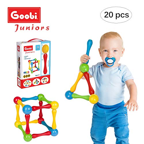 Goobi 20 Piece Construction Set Large Building Blocks Developmental Play Sticks STEM Learning Vibrant Colors Creativity Imagination 3D Puzzle Educational Toys for 1 Year Old Toddlers Preschool