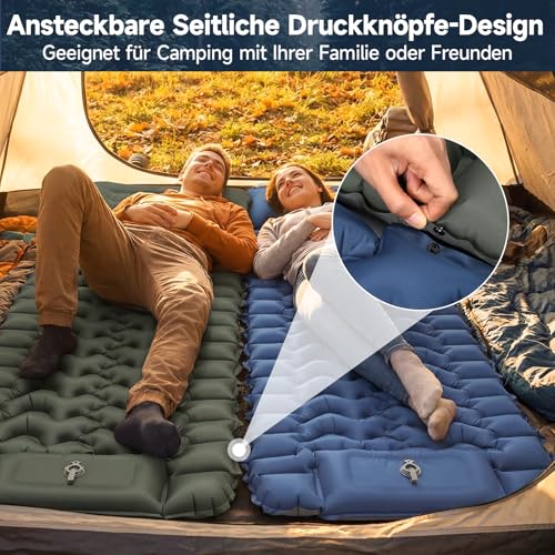 HAUSPROFI Sleeping Mat Camping Air Mattress Extra Wide Ultralight Inflatable - with Integrated Cushion & Foot Pump, 196 x 70 x 9 cm, 40D TPU, Small Pack Size for Outdoor & Travel