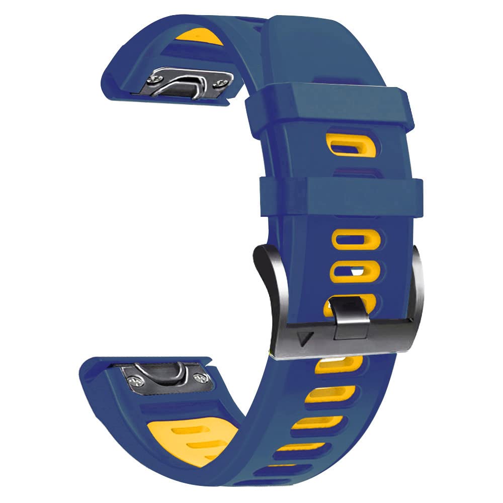 Fleshy Leaf 22mm Midnight Blue-Yellow Silicone Sports Watch Band Compatible with Garmin Fenix 7, 6, 6 Pro, 5, 5 Plus, Approach S60, S62, Forerunner 935, 945, Instinct - Quick Release Strap Wristband