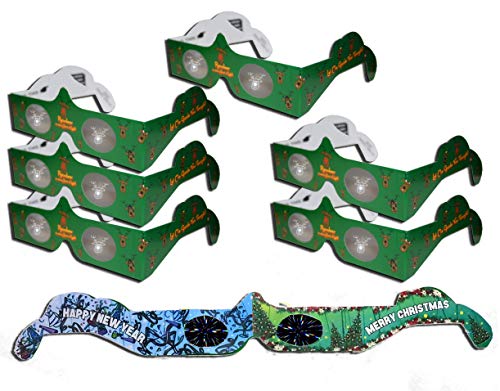 HolidayEyes(R) Reindeer Christmas Glasses 6 Pair Variety Pack – 5 Reindeer Glasses and 1 Christmas/New Years Fireworks Glasses -All Folded, Ready to wear