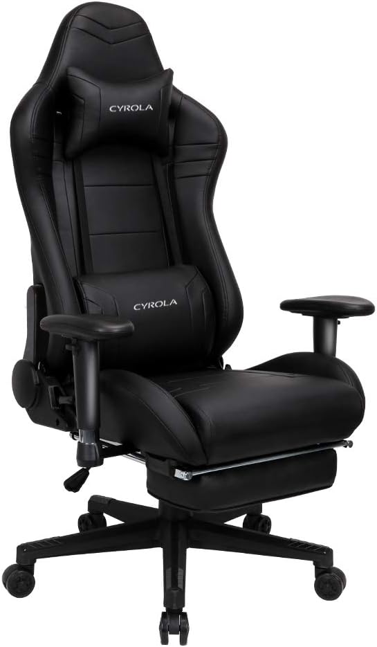 Cyrola Large Gaming Chair with Footrest High Back Adjustable Armrest Heavy Duty PC Racing Gaming Chair for Adults Gamer Chair Ergonomic Design Video Game Chair Lumbar Support Black