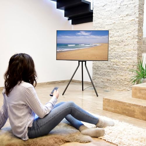 Vibando Tripod TV Stand, Modern Easel TV Stand for 42 to 86 inch Screens, Portable TV Floor Stand An , Height Adjustable TV Display Stand ,Suitable for home studio office(Black)