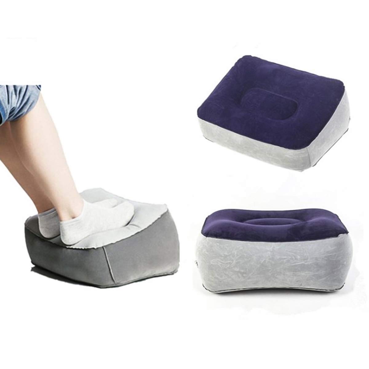 Winnfy Inflatable Travel Foot Rest Pillow - Adjustable Height Leg Pillow, Airplane Footrest Cushion