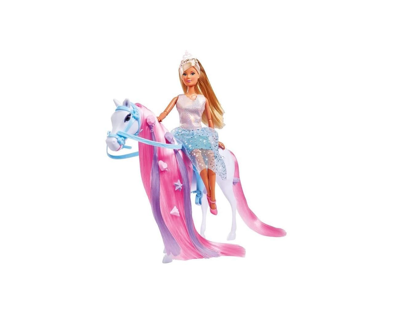 Simba 105733519 - Steffi Love Riding Princess Doll with Horse, Fully Movable, with Brush, Hair Clip and Two Strands, 29 cm, Suitable for Children from 3 Years