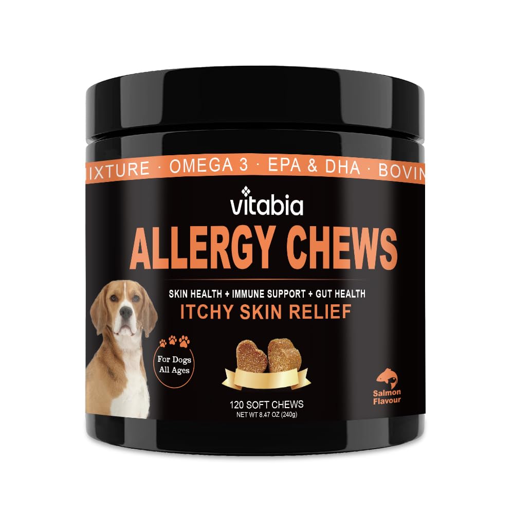 Dog Itchy Skin Relief Chews – Allergy Treatment with Omega 3, Salmon Oil, Licorice Root & Turmeric – Probiotic Anti-Itch Supplement – Natural Dog Treats for Allergies