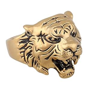 Tiger Ring Retro Gold Plated St. Steel Face Mens Womens