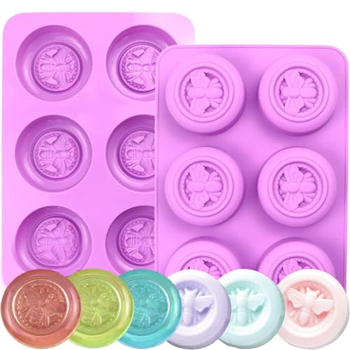 Bee Silicone Molds 2Pcs Round Honeybee Silicone Mold Beehive Shape 6 Cavities Molds Set for Homemade Soap Making, DIY Jello, Bath Bomb, Beeswax Candle, Resin