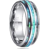 NUNCAD Mens Tungsten Ring Wedding Band 8mm Real Blue/Green Opal and Abalone Shell Tungsten Engagement Ring Comfort Fit Size 7-12