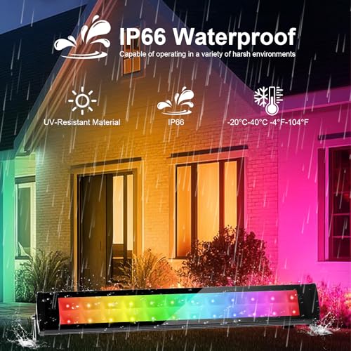 50W Outdoor RGB LED Floodlight, 2PCS Color LED Projector with Remote Control 2.4G and Bluetooth APP Projector RGBW IP66 Waterproof Spot Led Color LED RGB Dimmable Bar for Garden Tree Festival