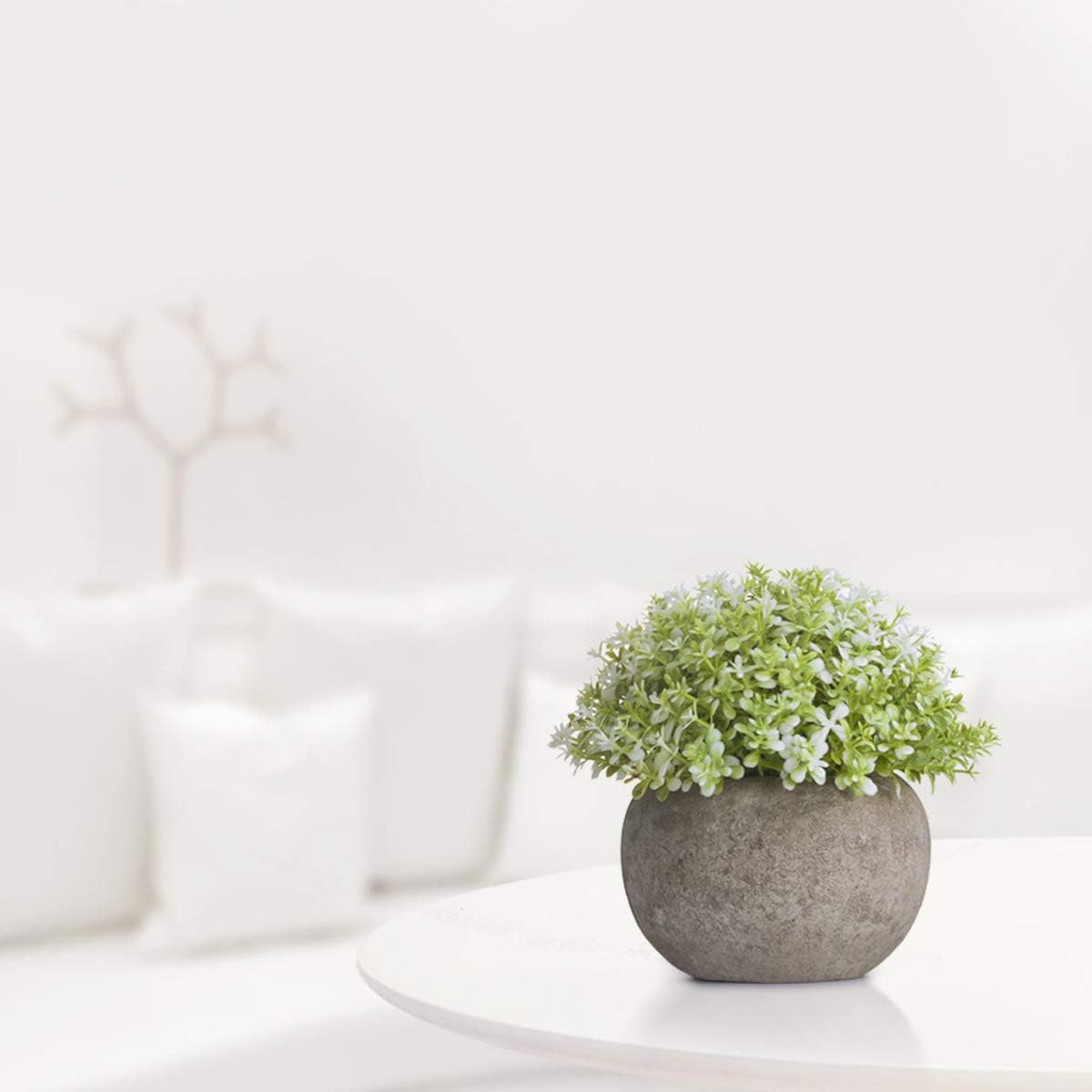 MoonLa Artificial Plants Potted Faux Fake Mini Plant Greenery Green Grass Flower Topiary Shrubs In Gray Pot for Bathroom Home House Decor (Set of 3) -